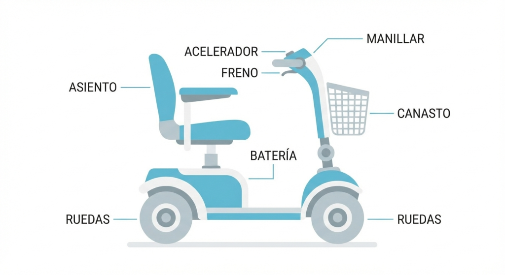 Scooter de movilidad reducida y sus partes